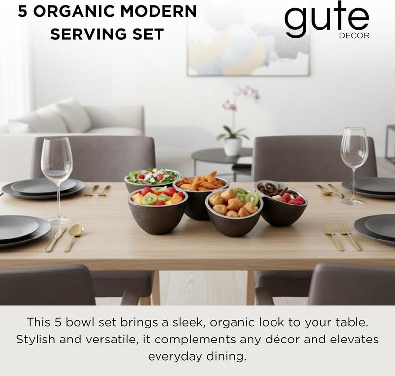 Gute 5 Cluster Decorative Bowls Dark Matte Bronze/Black & Chrome Silver Snack Tray Bowl Chip & Dip Serving Piece Strong Centerpiece Beautiful Room Accent & Entertaining Parties Home Decor Wedding Gifts 15" - Image 2